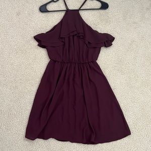 Lush Halter Ruffle Dress (Deep purple, SM)